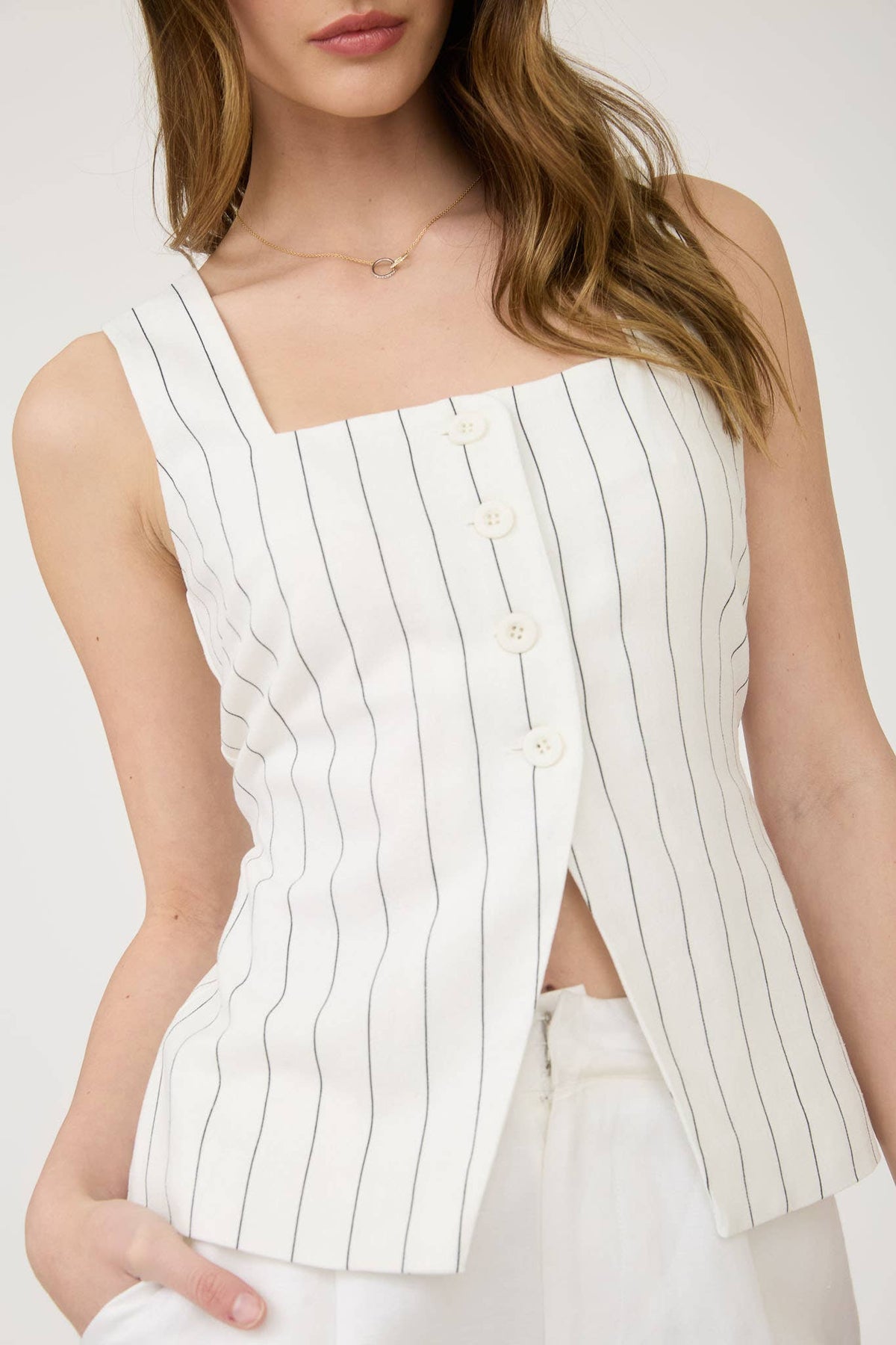 Pinstripe Square Neck Vest in Ivory