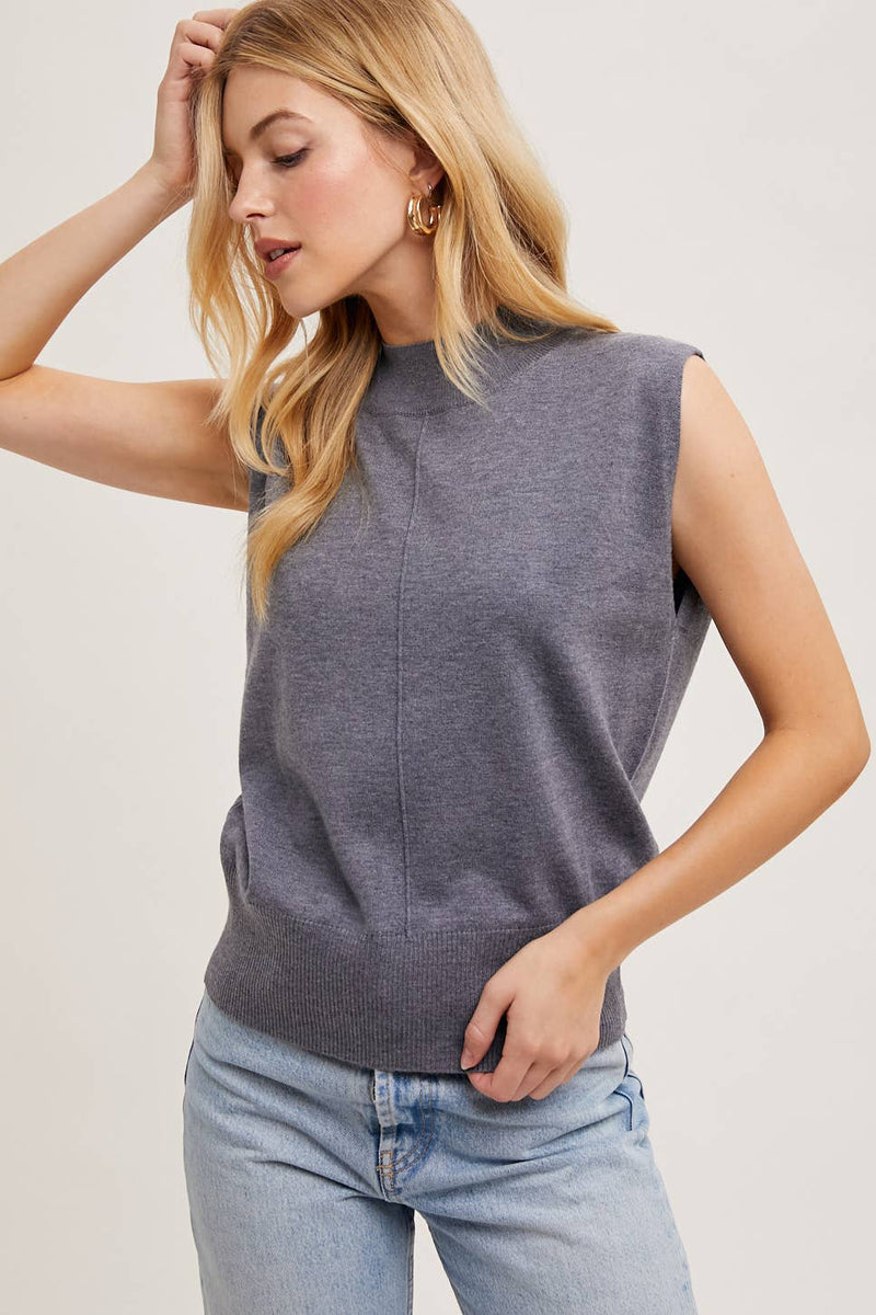 Mock Neck Knit Sleeveless Top in Grey
