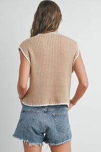 Solid Cap Sleeve Sweater Vest in Ivory and Black