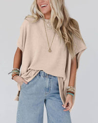 Crewneck Bat-Sleeved T-Shirt: Apricot