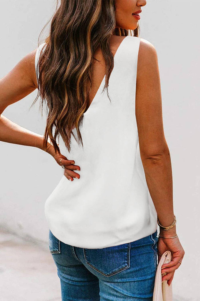 Deep V-Neck Tank Top in White
