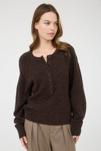 Lightweight Henley Knit Sweater in Brown