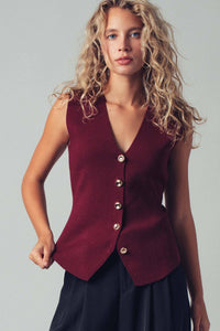 Sculpted Button Vest in Burgundy