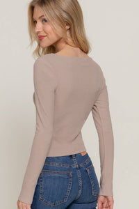 Long Sleeve Boat Neck Top in Natural