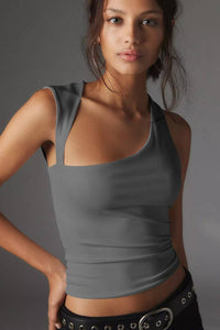 Irregular Solid Tank Top in Dark Grey