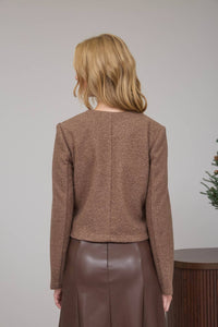 Button Down Tweed Jacket in Brown