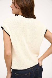 Contrast Trim Short Sleeve Pocket Detail Sweater in Black
