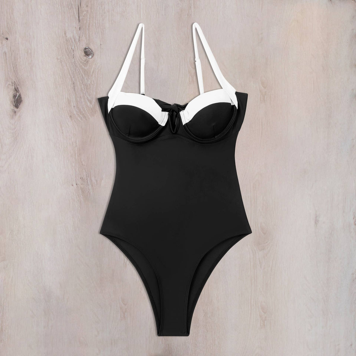 Classic black white contrast tankini one piece swimsuit
