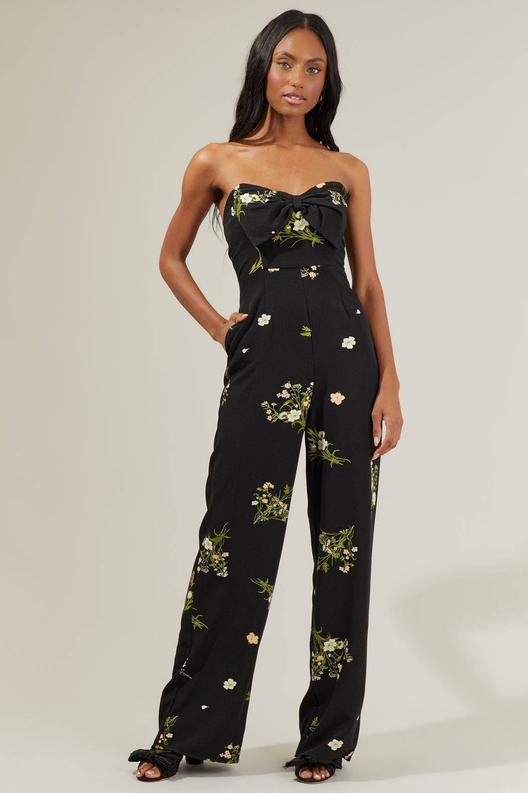 Jenna Floral Wide Leg Jumpsuit: BlackGreen