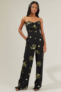 Jenna Floral Wide Leg Jumpsuit: BlackGreen