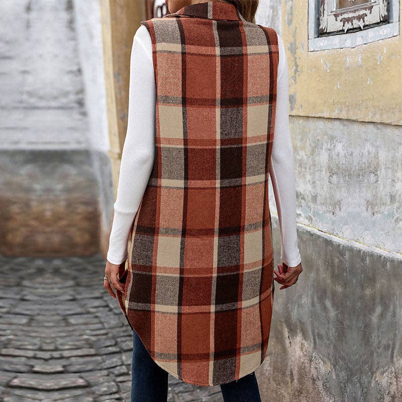 Retro Plaid Vest in Orange & Coffee