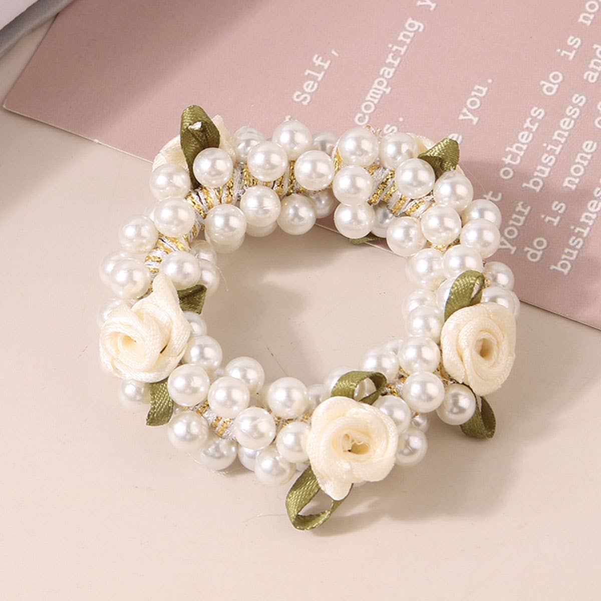 ROSE PEARL HAIR TIES SCRUNCHIES STRETCH HAIR ROPE
