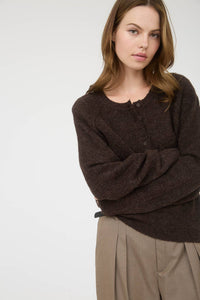 Lightweight Henley Knit Sweater in Brown
