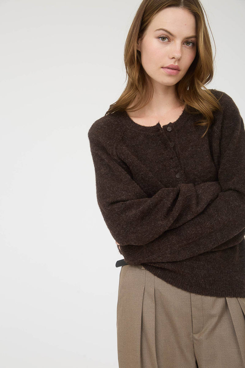 Lightweight Henley Knit Sweater in Brown