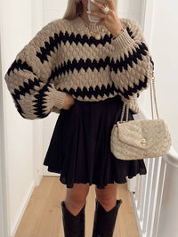 * Knitted Pullover Striped Top: Brown / S
