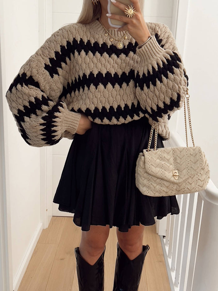 * Knitted Pullover Striped Top: Brown / S