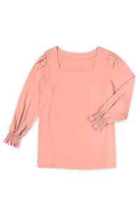 Square Neck Flounce Sleeve Plus Size Top in Pink