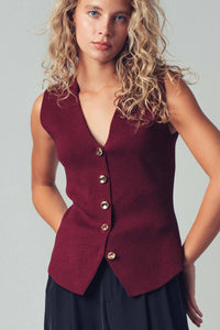 Sculpted Button Vest in Burgundy