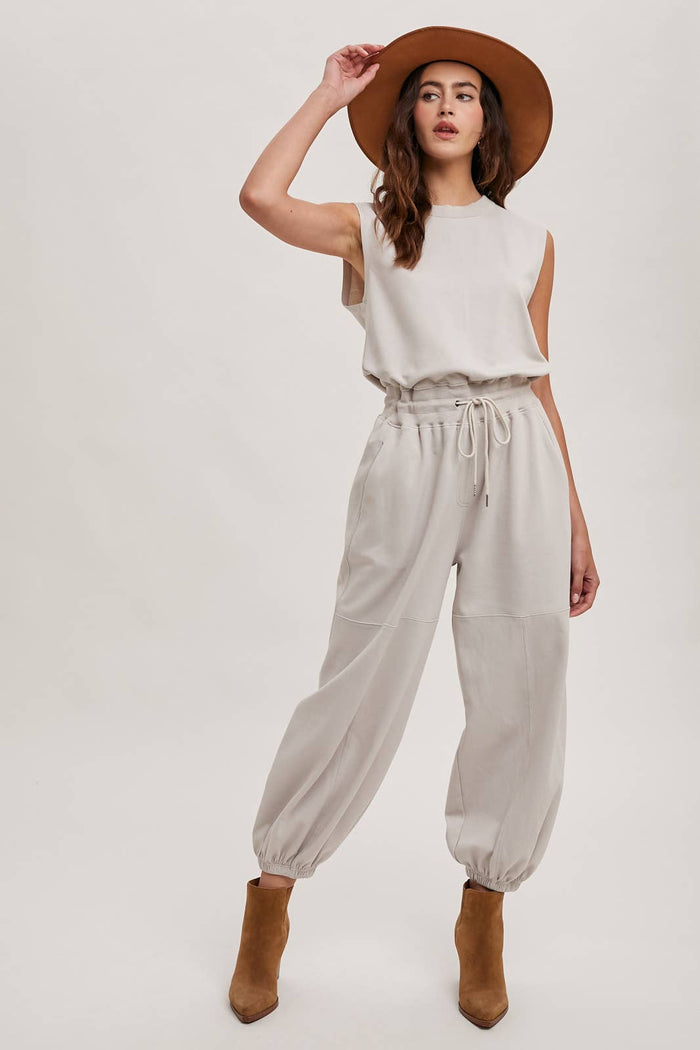 Drawstring Waist Sleeveless Knit Jumpsuit