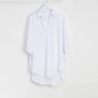 Sheer Collared 3/4 Sleeve Beach Swimsuit Coverup