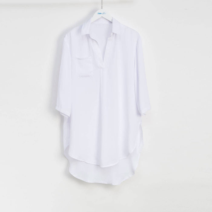 Sheer Collared 3/4 Sleeve Beach Swimsuit Coverup