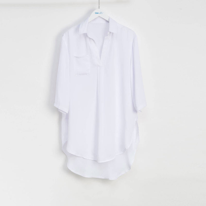 Sheer Collared 3/4 Sleeve Beach Swimsuit Coverup