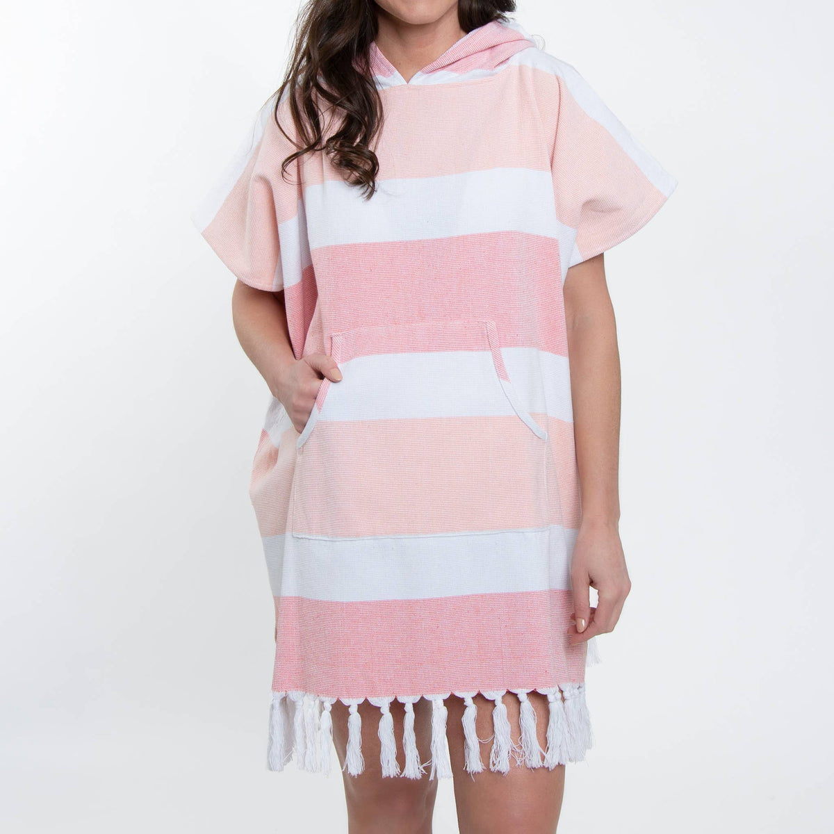 Hooded Poncho Swimsuit Cover Up in Coral