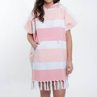 Hooded Poncho Swimsuit Cover Up in Coral