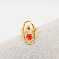 18K Gold Plated Stainless Steel Floral Ring - FGS/PDF: Square - Green