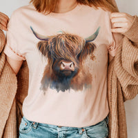 Western Cow Country Highland Tee in Peach