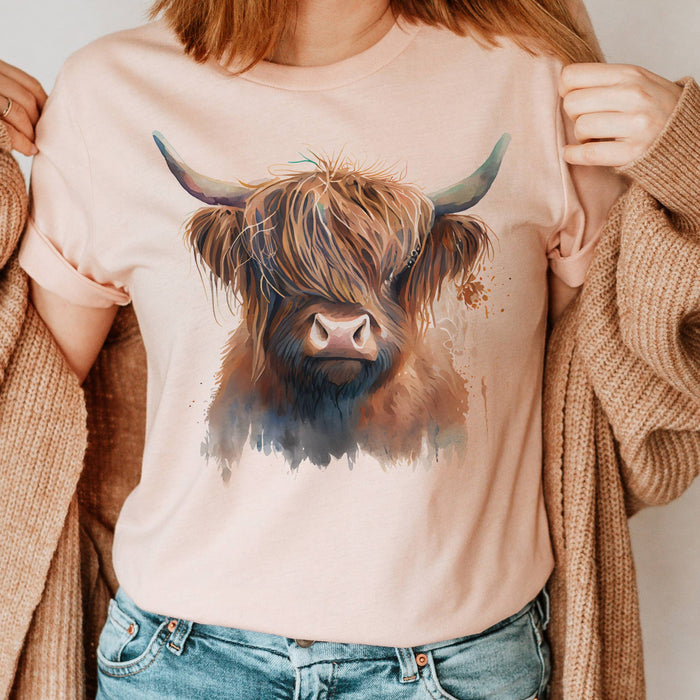 Western Cow Country Highland Tee in Peach