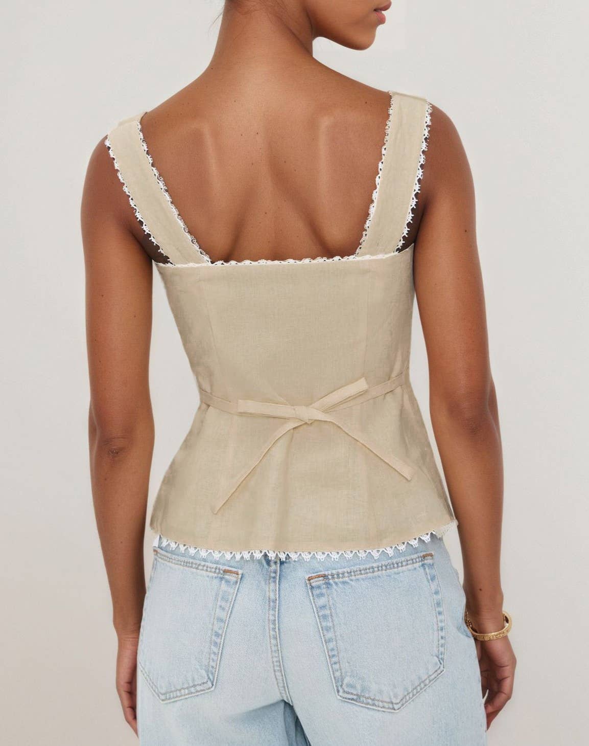Retro Twisted Lace Patchwork Fashion Tank Top in Apricot