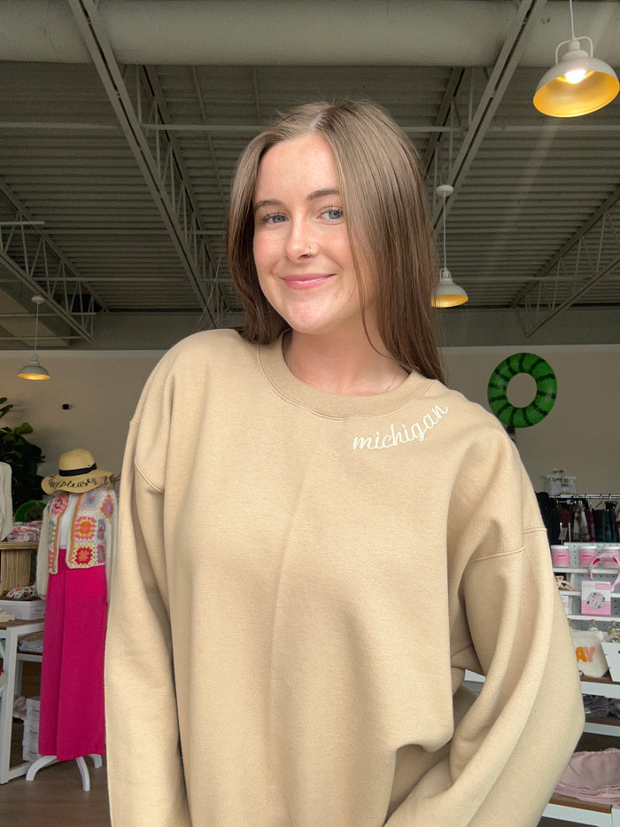 Michigan Embroidered Crewneck
