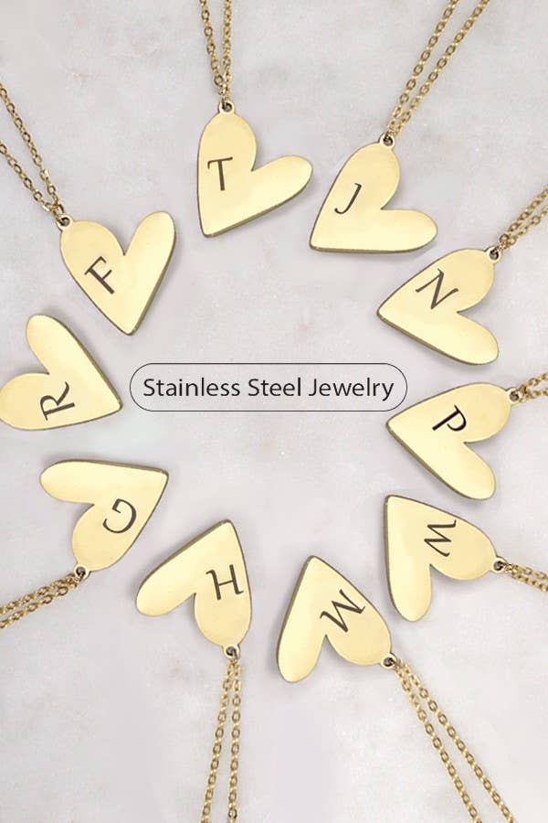 Tarnish-Free Initial Heart Necklace in Gold