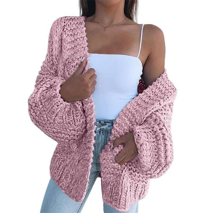 Solid Casual Cardigan in Pink