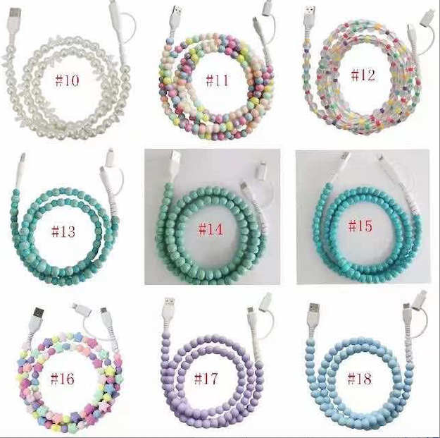 Beaded Pearl & Bow Phone Charging Cables