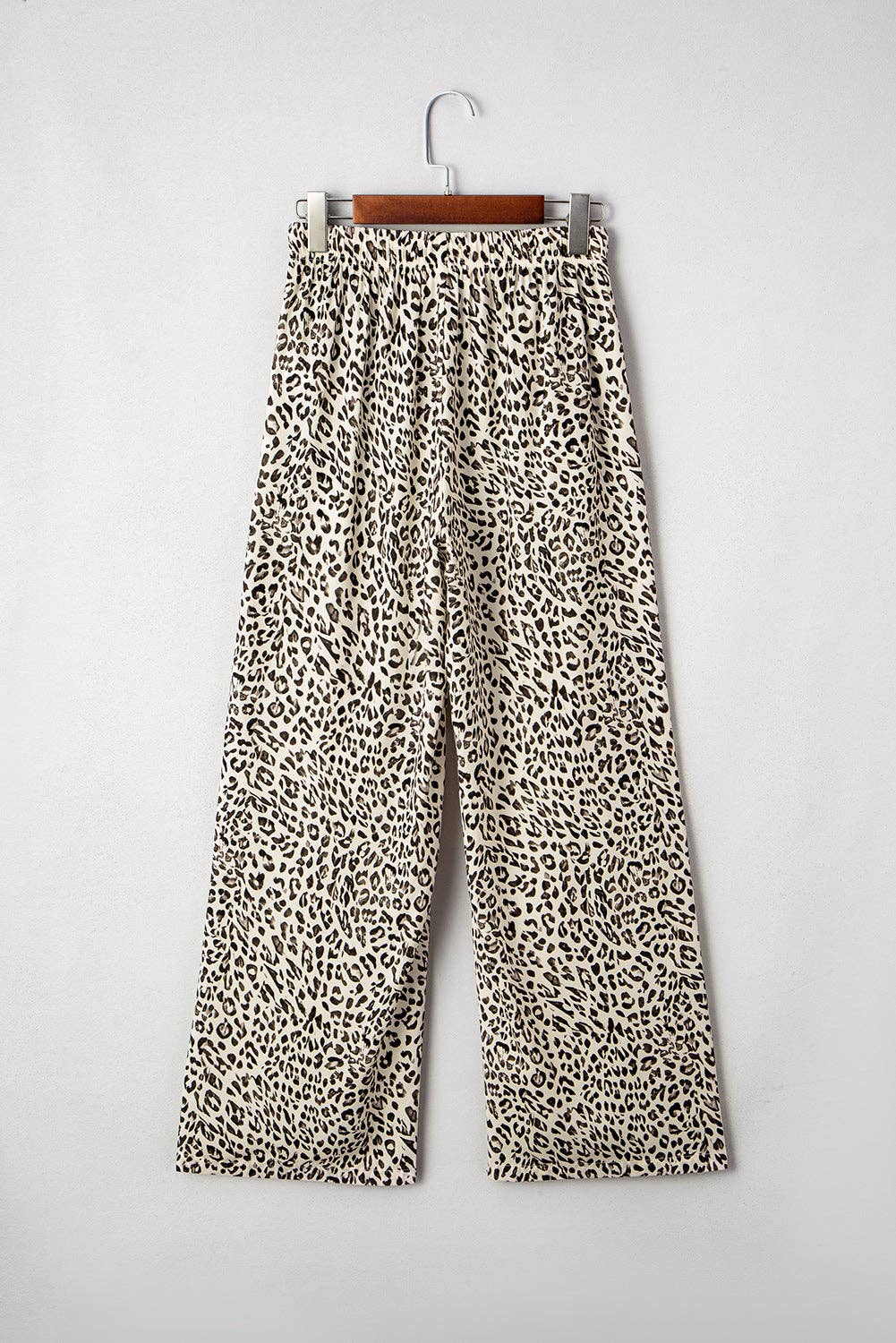 Leopard Drawstring Elastic Waist Pants: Brown