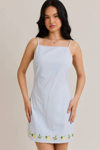 Lemon Embroidered Detail Spaghetti Strap Mini Dress