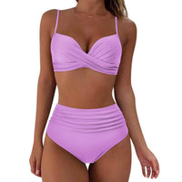 High Waist Bikini Set, Sexy Push Up Swimsuit: lavender