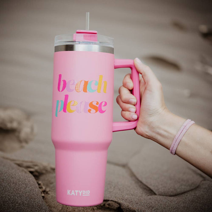 Pink Beach Please Tumbler Cup w/ Handle
