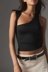 Irregular Solid Tank Top in Black