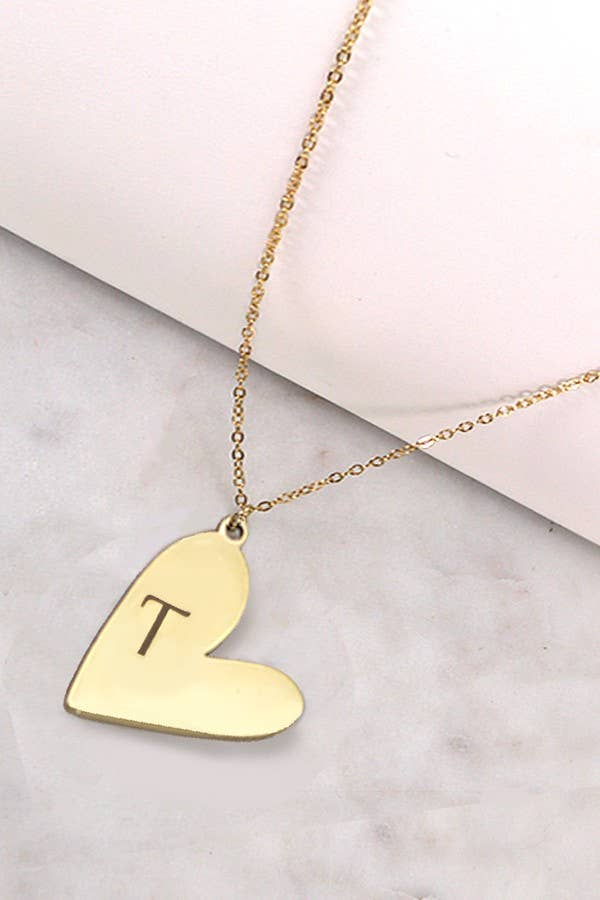 Tarnish-Free Initial Heart Necklace in Gold