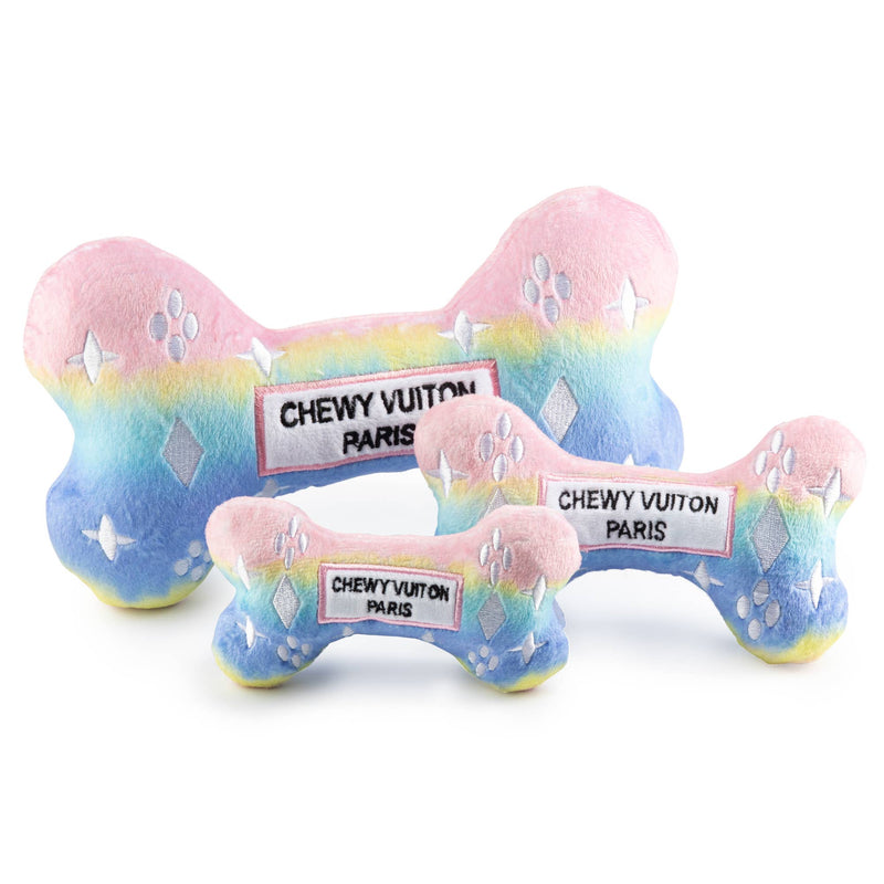 Pink Ombre Chewy Vuiton Bone Squeaker Dog Toy: Large