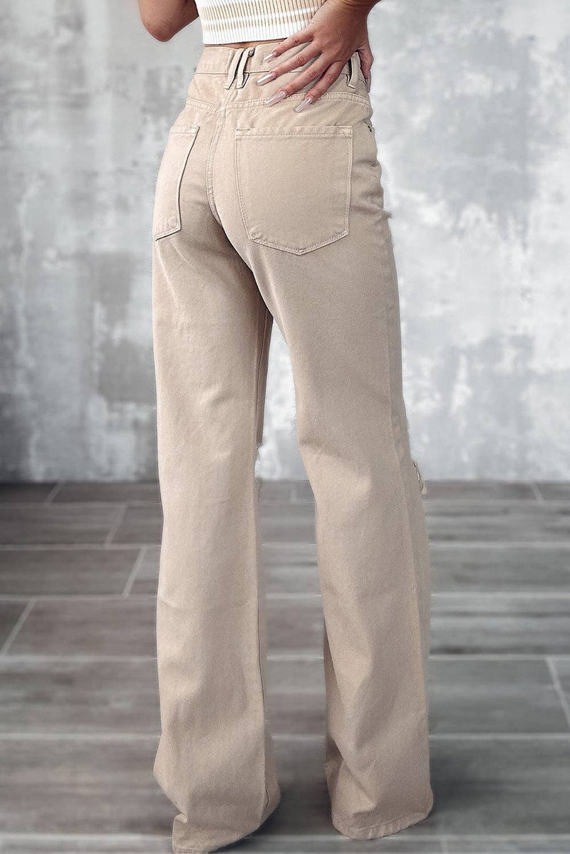 High Waist Ripped Khaki Pants