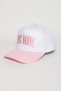DOG MOM Embroidered Stripe Brim 5 Panel Cap: Blue