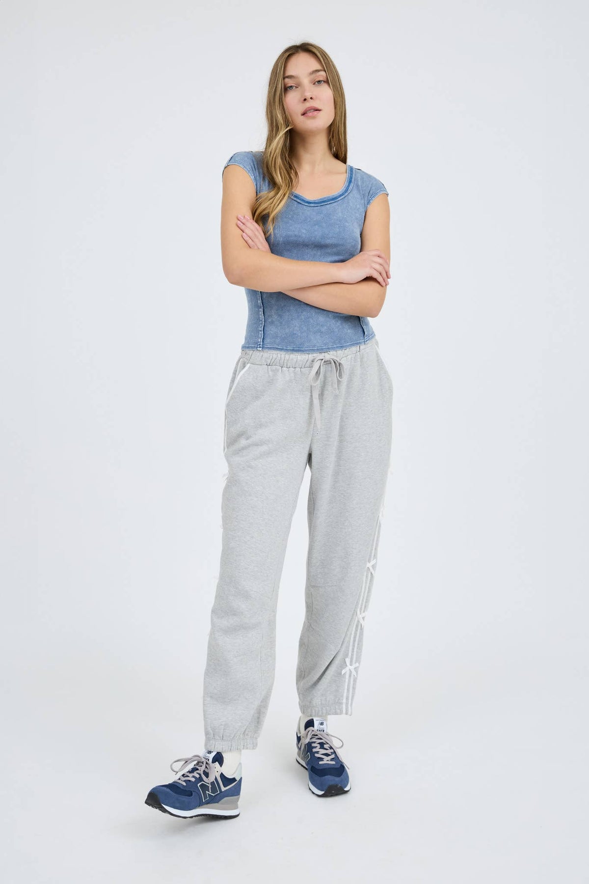 Scoop Neck Short Sleeve Knit Top in Blue