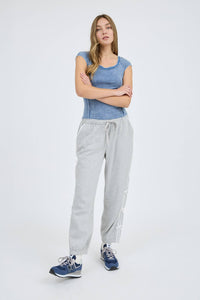 Scoop Neck Short Sleeve Knit Top in Blue