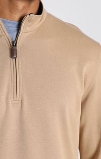 Cotton Modal Blend Quarter Zip Pullover in Camel