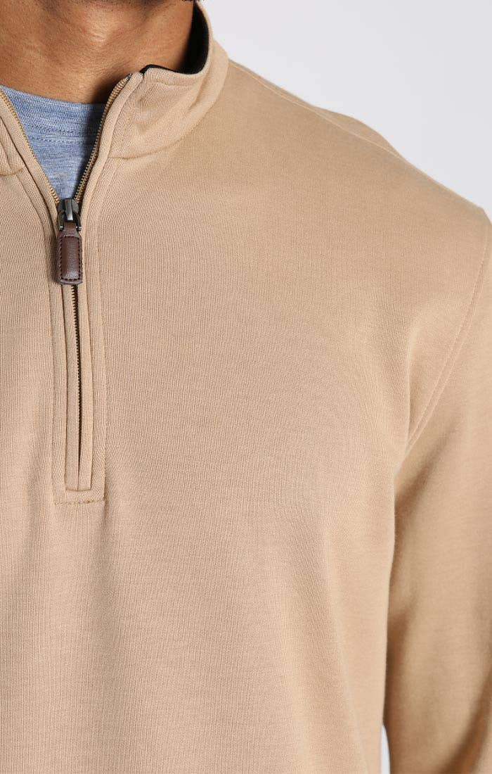 Cotton Modal Blend Quarter Zip Pullover in Camel