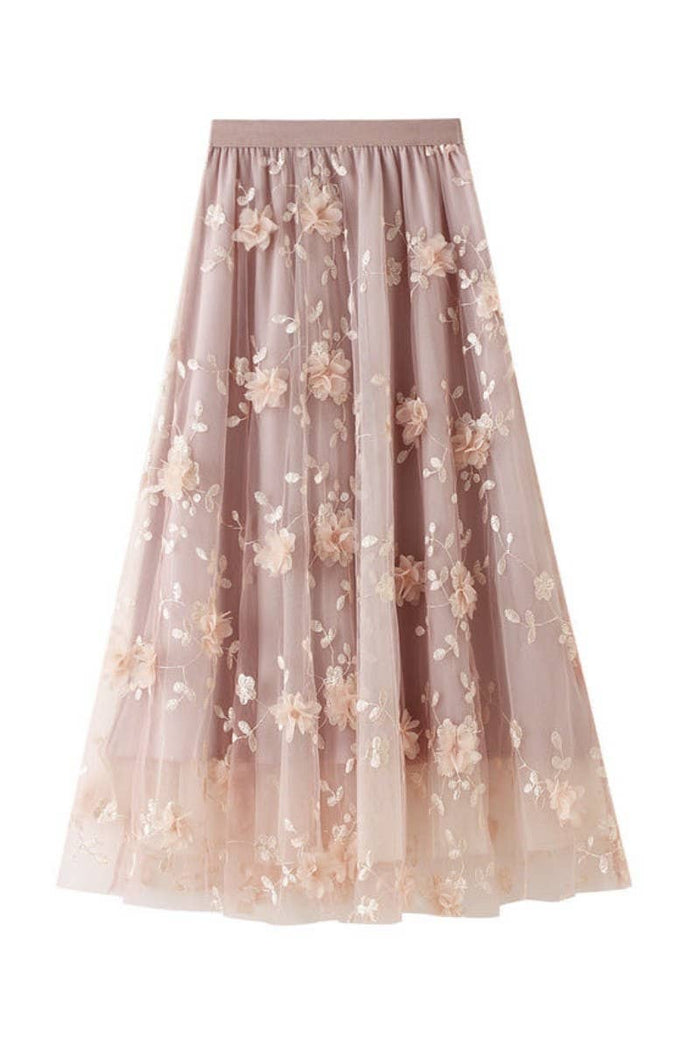 Floral Lace Maxi Skirt Dusty Rose